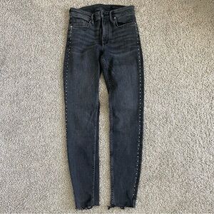 All Saints Dax Studded Beaded Frayed Hem Denim Jeans